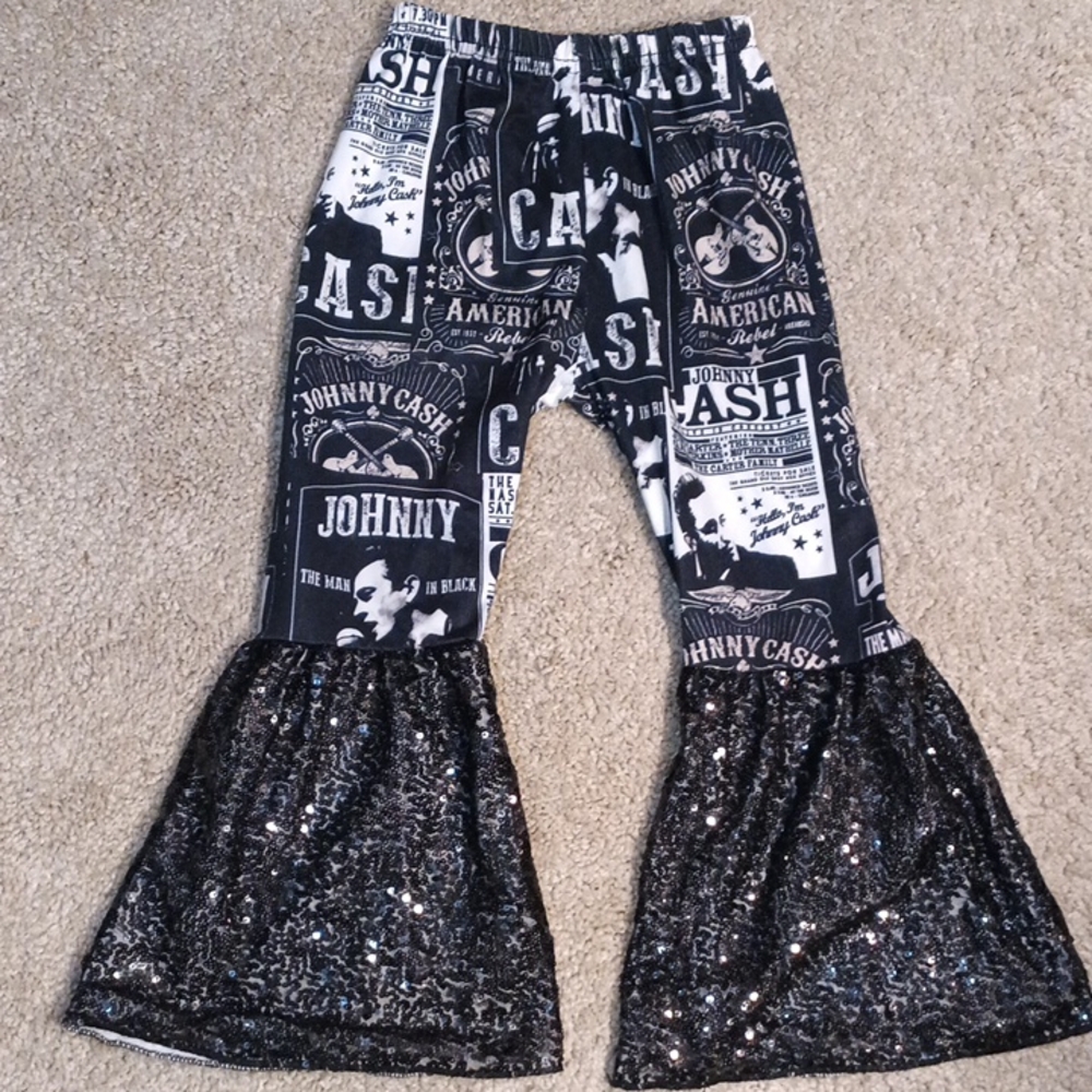 Kids Johnny Cash Black and White Sequined Bell Bottoms Size M 3T